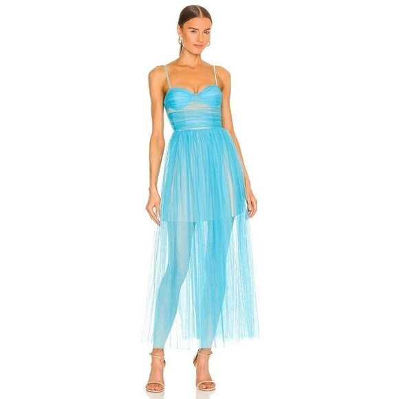 SAU LEE Carrie Tulle Dress in Turquoise Blue 0 New Womens Cocktail Midi - Picture 1 of 12